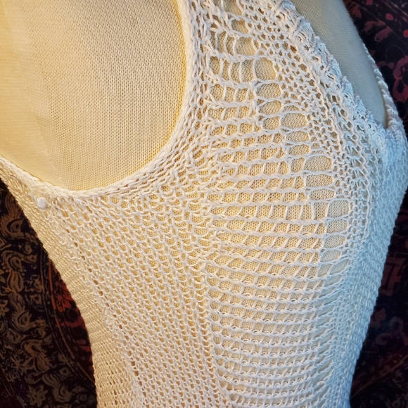 CAbi Ivory Bohemian Crochet Open Knit Tank Top Sweater Womens Size XS - Picture 9 of 14